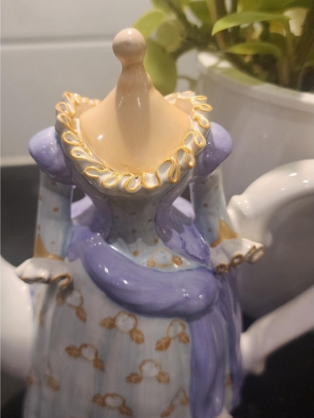 Vintage Figural Lady Teapot | Hand-Decorated Porcelain | Purple Gown | Antique - Picture 2 of 7